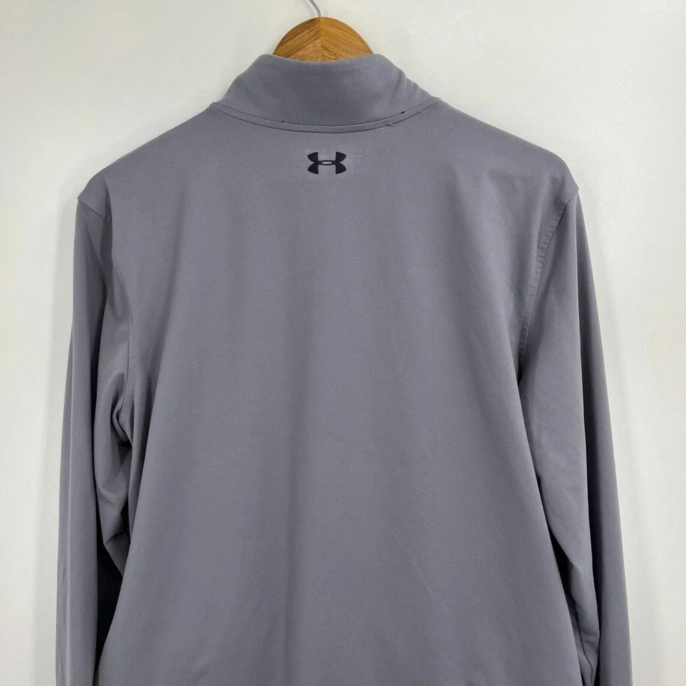 Under Armour Mens HeatGear Full Zip Track Jacket Grey Black Loose Fit Large